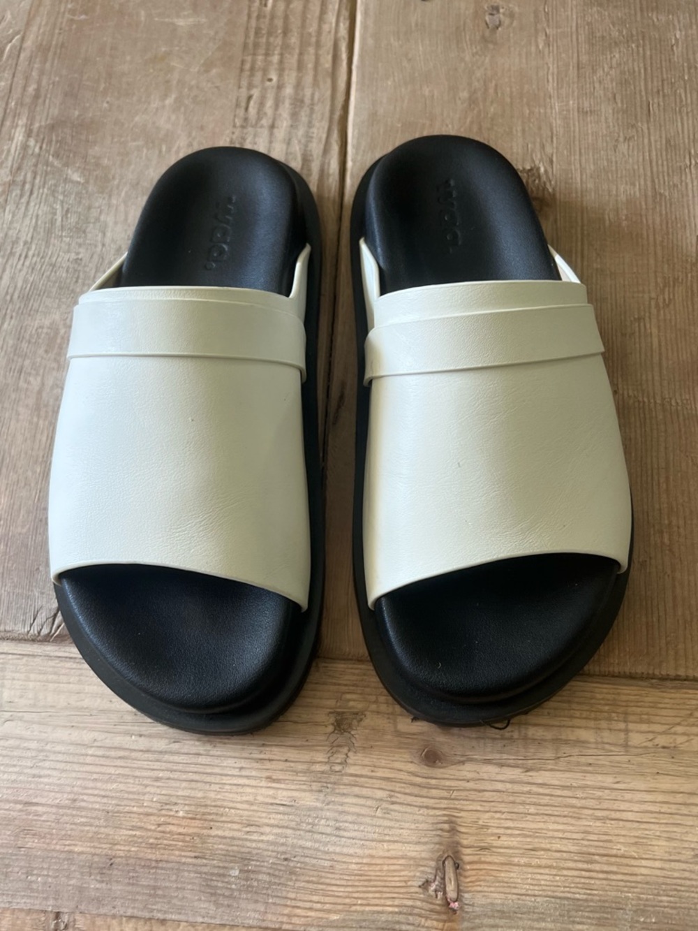 Women’s Cream Slide Sandals with Black Sole - Picture 3 of 16